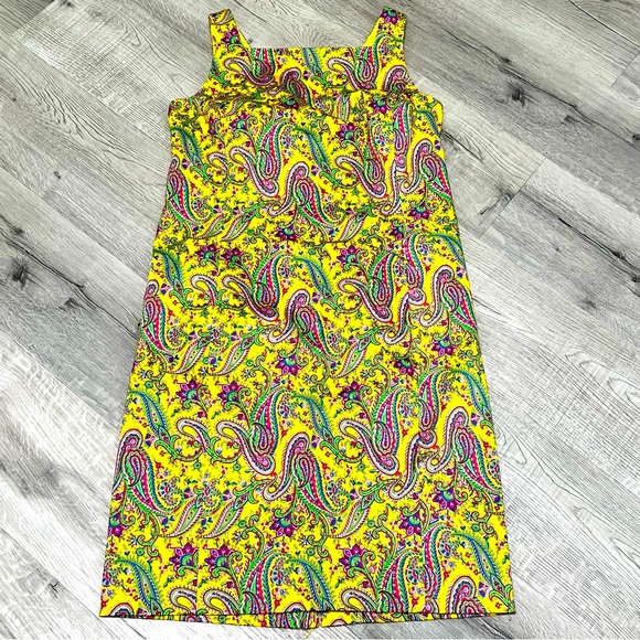AMAZING SZ 8 EUC Lauren Ralph Lauren Yellow Paisley Dress 8 Vintage Style 026 - Picture 3 of 14